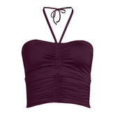 Womens Plus Size Ruched Halter Midkini Top