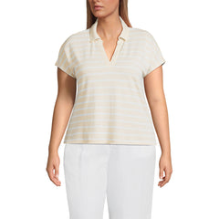 Womens Plus Size Linen Blend Johnny Collar Polo