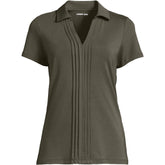 Women's Plus Size Short Sleeve Lightweight Jersey Pintuck Open Collar Polo