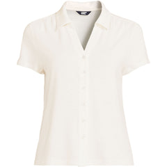Women's Tall Linen Blend Short Sleeve Button Front Polo Top