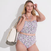 Womens Plus Size Ruched Halter Midkini Top
