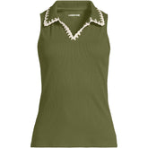 Women's Plus Size Sleeveless Micro Rib Polo