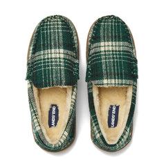 Kids Fuzzy Lined Plaid Moccasin Slippers
