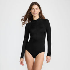 Women's Tugless Long Sleeve Rash Guard One Piece Swimsuit