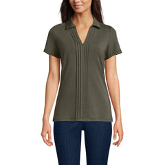 Women's Short Sleeve Lightweight Jersey Pintuck Open Collar Polo