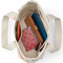 Small Print 5 Pocket Open Top Canvas Tote Bag
