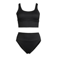 Women's Tugless Ribbed Midkini and High Waisted Bottom Swimsuit Set