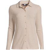 Women's Plus Size Long Sleeve Wide Rib Button Front Polo