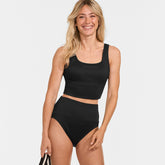 Women's Tugless Ribbed Midkini and High Waisted Bottom Swimsuit Set