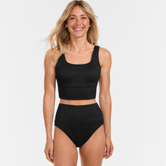 Women's Tugless Ribbed Midkini and High Waisted Bottom Swimsuit Set