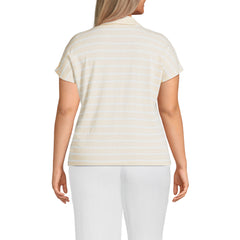Womens Plus Size Linen Blend Johnny Collar Polo