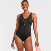 Women's Tugless V-Neck High Leg One Piece Swimsuit