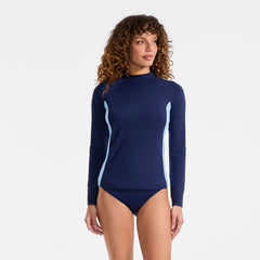 Womens SunShade UPF 50 Long Sleeve Colorblock Mock Neck Rash Guard Swim Tee