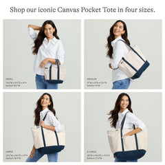 Small Solid Color 3 Pocket Open Top Canvas Tote Bag
