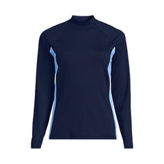 Womens SunShade UPF 50 Long Sleeve Colorblock Mock Neck Rash Guard Swim Tee