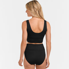 Women's Tugless Ribbed Midkini and High Waisted Bottom Swimsuit Set