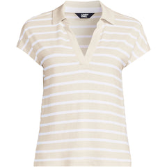 Womens Plus Size Linen Blend Johnny Collar Polo