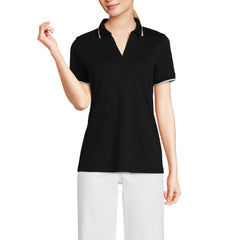 Women's Supima Short Sleeve Tipped Johnny Collar Polo Shirt