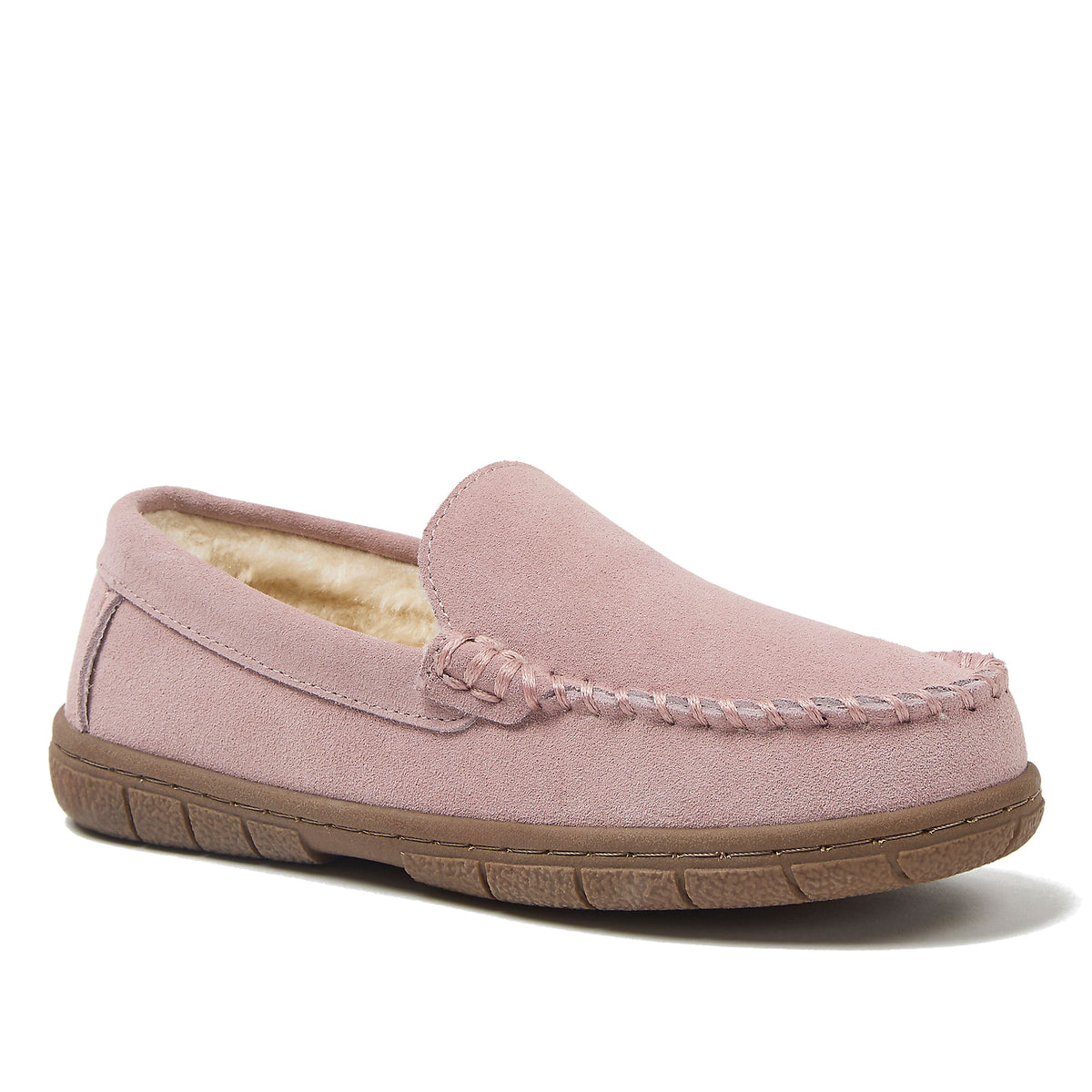 Kids Fuzzy Lined Suede Moccasin Slippers