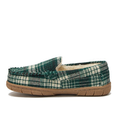 Kids Fuzzy Lined Plaid Moccasin Slippers